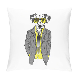 Personality  Dalmatian Breed Hipster Illustration. Pillow Covers