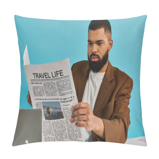 Personality  A Sophisticated Man Is Seated At A Desk, Engrossed In A Newspaper, Absorbing The Latest News And Events Of The Day. Pillow Covers