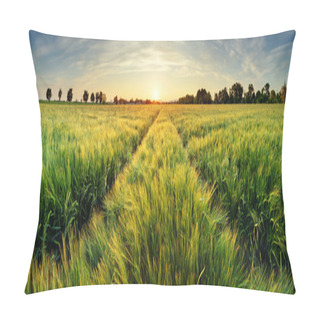 Personality  Rural Landscape With Wheat Field On Sunset Pillow Covers