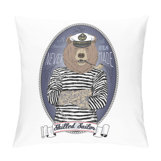 Personality  Bear Sailor, Nautical Poster Pillow Covers