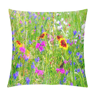 Personality  Beautiful Background Of A Summer Meadow With Wildflowers Pillow Covers