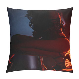 Personality  Silhouette Of Sexy Stripper Pole Dancing On Blue With Red Lighting  Pillow Covers