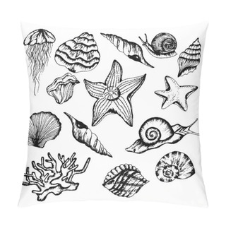 Personality  Monochrome Underwater Creatures Vector Hand Drawn Illustrated Set Pillow Covers