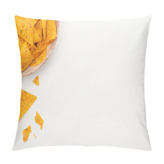 Personality  Top View Of Crunchy Corn Nachos In Bowl On White Background Pillow Covers