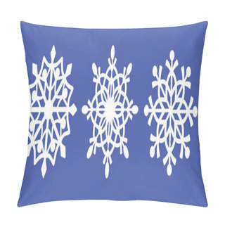 Personality  Set Of Laser Cutting Openwork Snowflakes. Christmas Decoration. Template For Cut Out Paper Snowflake Isolated On Blue Background. Vector Silhouette, Stencil For Scrapbooking, Woodcut, Carved Wood. Pillow Covers