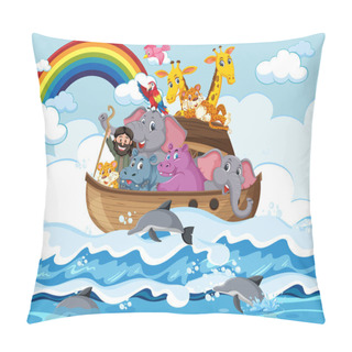 Personality  Animals On Noah's Ark Floating In The Ocean Scene Illustration Pillow Covers