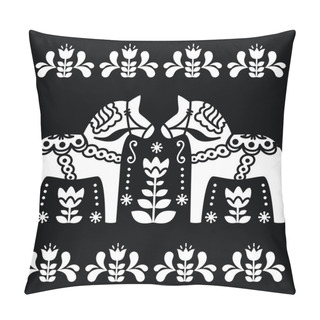 Personality  Swedish Dala Or Daleclarian Horse Folk Art Pattern On Black Pillow Covers