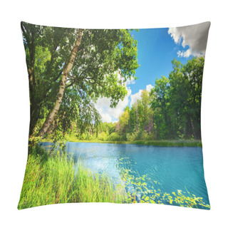 Personality  Clean Lake In Green Spring Summer Forest Pillow Covers