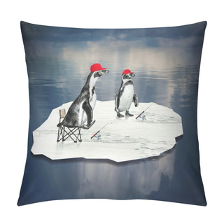 Personality  Two Penguins Floating And Catching Fish Pillow Covers