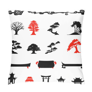 Personality  Set Of Chines Bonsai Trees Isolated On White Background Pillow Covers