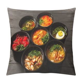 Personality  Business Lunch In Eco Plastic Container Ready For Delivery.Top View. Office Lunch Boxes With Food Ready To Go. Food Takes Away. Catering, Brakfast Pillow Covers