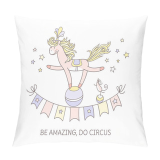 Personality  . Sweet Pony And Mouse Are Playing Circus. Pillow Covers