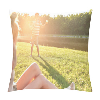 Personality                                 Boy Playing Badminton In The Garden Pillow Covers