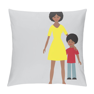 Personality  Flat Portrait Of Happy Family With Mother And Child.    Pillow Covers