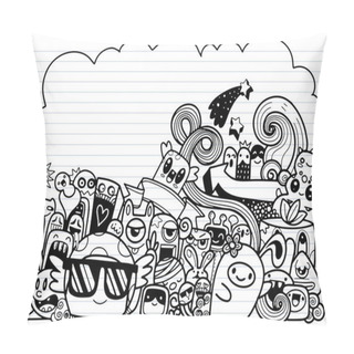 Personality  Vector Illustration Of Doodle Cute Monster With Copy Space Backg Pillow Covers