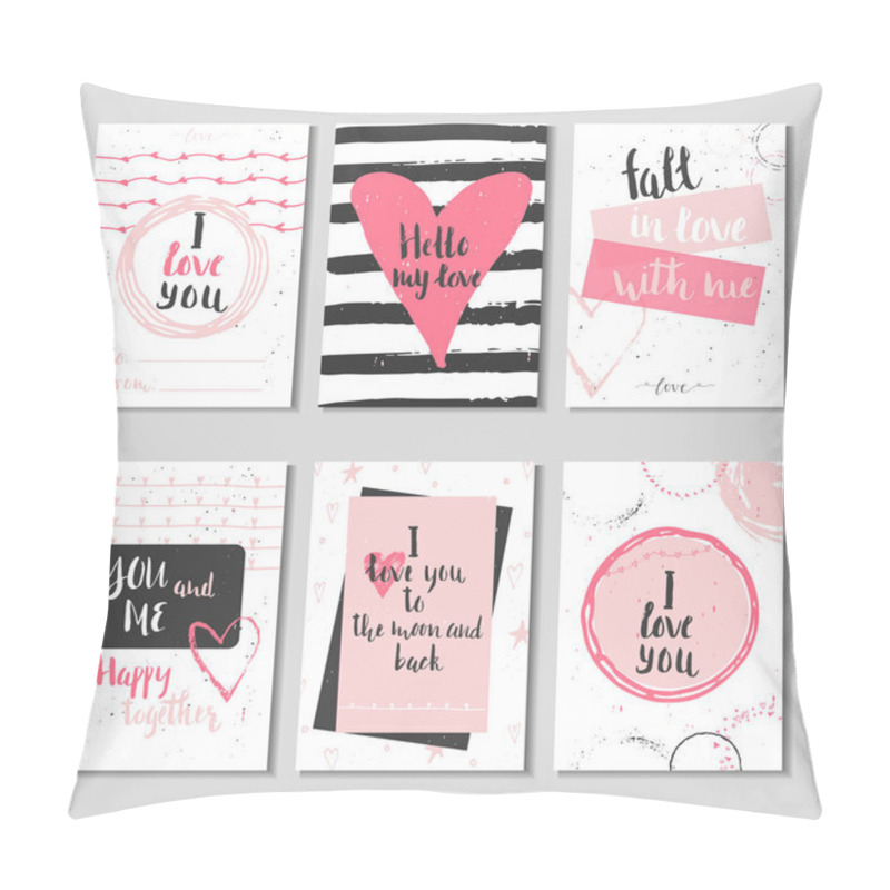 Personality  Set of 6 Valentines day gift cards with heart and lettering. Calligraphy, hand drawn design elements for print, poster, invitation. pillow covers