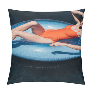 Personality  Partial View Of Young Woman Relaxing On Swim Ring In Swimming Pool Pillow Covers