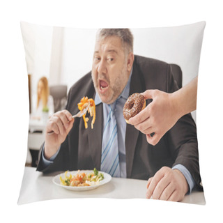 Personality  Cruel Colleagues Teasing Obese Man With Sweets Pillow Covers