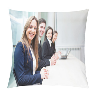 Personality  Group Of Business Smiling At The Office Lined Up Pillow Covers