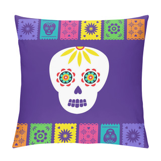 Personality  Day Of The Dead, Dia De Los Muertos, Banner With Traditional Colorful Mexican Icons. Fiesta, Holiday Poster, Party Flyer, Funny Greeting Card. Horizontal Web Banner Pillow Covers