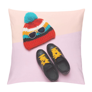 Personality  Top View Cap Hat Keds Hipster Trend Style. Spring Casual Urban A Pillow Covers