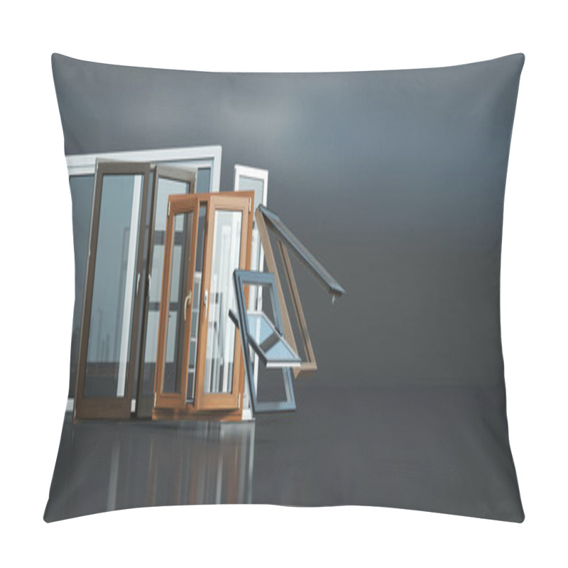 Personality  3D Rendering Of A Selection Of Windows Of Different Types And Styles Pillow Covers