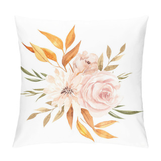 Personality  Autumn Bouquet With Pretty Flowers, Leaves, Watercolor Hand Draw Floral Element, Isolated On White Background Pillow Covers