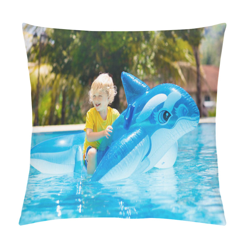 Personality  Child Playing In Swimming Pool. Kids Learn To Swim. Little Baby Boy With Inflatable Toy Float Playing In Water On Summer Vacation In Tropical Resort. Kid With Toy Dolphin On Beach Holiday. Pillow Covers