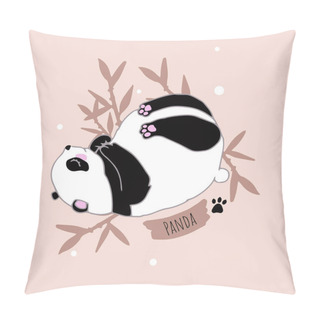 Personality  Cute Little Panda In Cartoon Style Lies In Bamboo. Hand-drawn Chinese Bear. Additional Elements - Scribbles, Lettering. Stock Vector Illustration For Printing On Stationery, Postcards, Paper. Pillow Covers