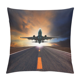Personality  Passenger Jet Plane Flying Over Airport Runway Against Beautiful Pillow Covers