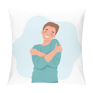 Personality  Self Love Concept, Man Hugging Herself, Vector Illustration In Flat Style Pillow Covers