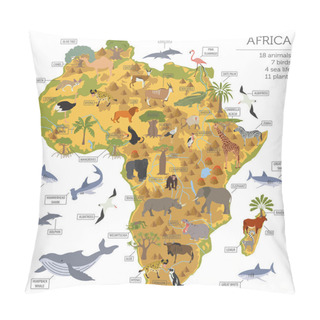 Personality  Flat Africa Flora And Fauna Map Constructor Elements. Animals, B Pillow Covers