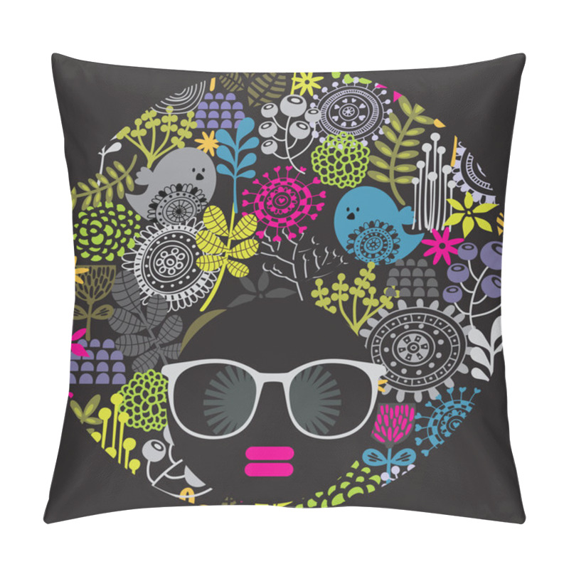 Personality  Black head woman with strange pattern hair. pillow covers