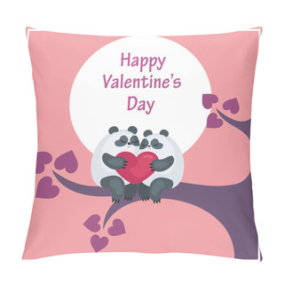Personality  Valentines Day Greeting Card With The Image Of Cute Pandas And Hearts. Colorful Vector Background. Pillow Covers