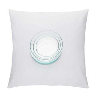 Personality  High Angle View Of Laboratory Petri Plates Set On Grey Background Pillow Covers