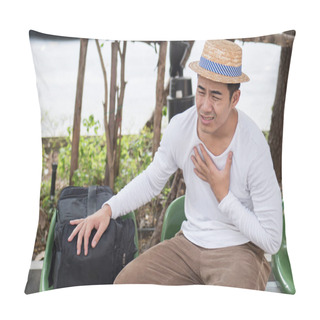 Personality  Sick Man Traveler Suffering From Heart Attack Pillow Covers