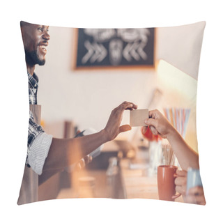 Personality  Barista Taking Credit Card Pillow Covers