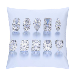 Personality  3D Illustration Ten Different White Gemstones Diamonds  Pillow Covers