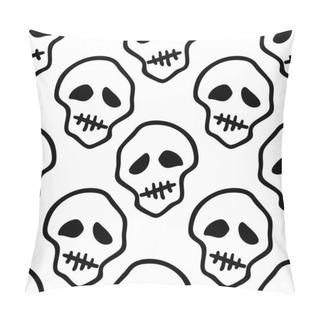 Personality  Vector Halloween Skulls Seamless Pattern In Black And White. Design Background For Party Poster. Hand Drawn Cartoon Illustration. Pillow Covers