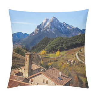 Personality  Gisclareny Village And Iconic Pedraforca Mountain On The Background Pillow Covers
