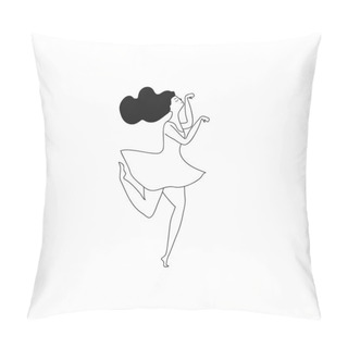 Personality  Illustration Of A Dancing Girl. Line Vector Illustration Of A Man In The Style Of A Doodle. Pillow Covers