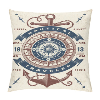 Personality  Vintage Nautical Traveler Typography. T-shirt And Label Graphics In Woodcut Style. Editable EPS10 Vector Illustration. Pillow Covers