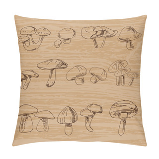 Personality Set Of Hand-drawn Vintage Mushrooms. Vector Illustration Pillow Covers
