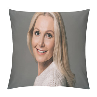 Personality  Mature Woman In White Sweater Pillow Covers