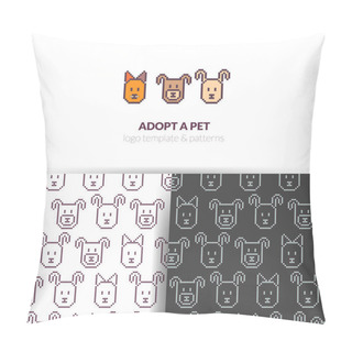 Personality  Vector Pets Face Emblem With Seamless Patterns Set.  Pillow Covers