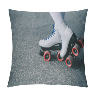Personality  Partial View Of Woman In White High Socks And Retro Roller Skates Pillow Covers