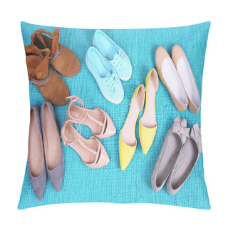 Personality  Female Fashion Shoes On Blue Carpet  Pillow Covers