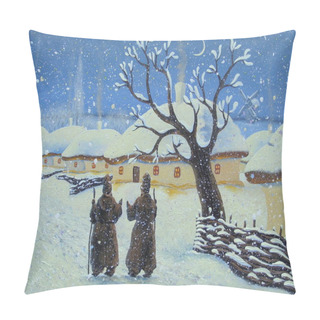 Personality  Winter Fairytale In The  Village Pillow Covers