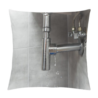 Personality  Damaged Steel Pipe In Bathroom On Grey Background Pillow Covers