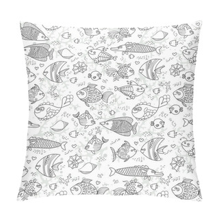 Personality  Background Underwater World. Seamless Pattern With Cute Fish, Shells, Corals. Pillow Covers